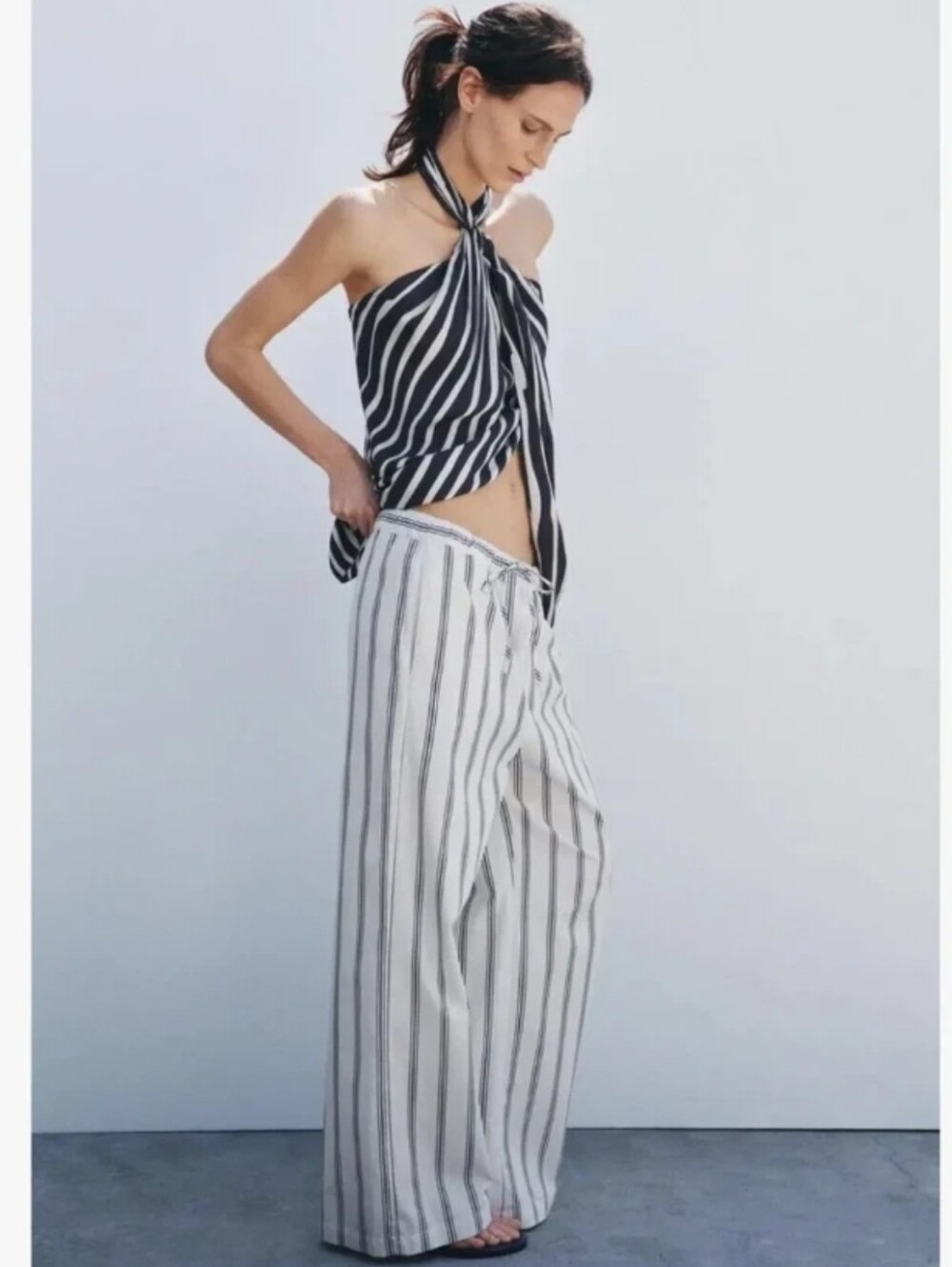 Viral Zara s Navy Striped Pant & Halter Top set NWT-Med-revole - Picture 11 of 15